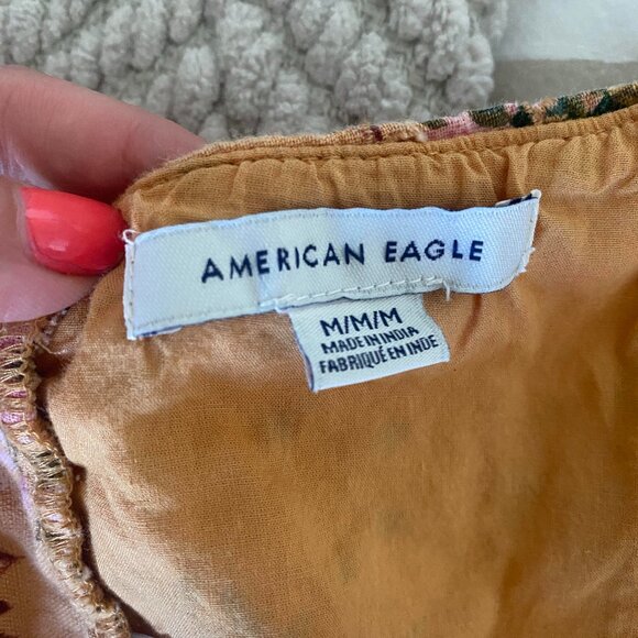 AMERICAN EAGLE Floral Yellow Linen Blend Eyelet Cropped Halter Top Size M - Picture 7 of 9